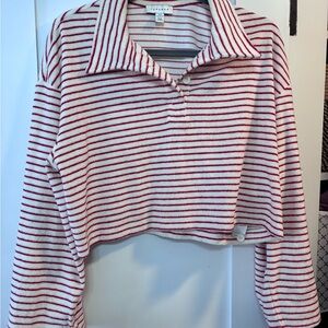 Topshop Red and White Striped Collared Sweater